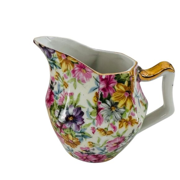 Vintage Nippon Yoko Boeki Cream And Sugar Dish Set Servers Pink Floral JAPAN - Picture 14 of 14